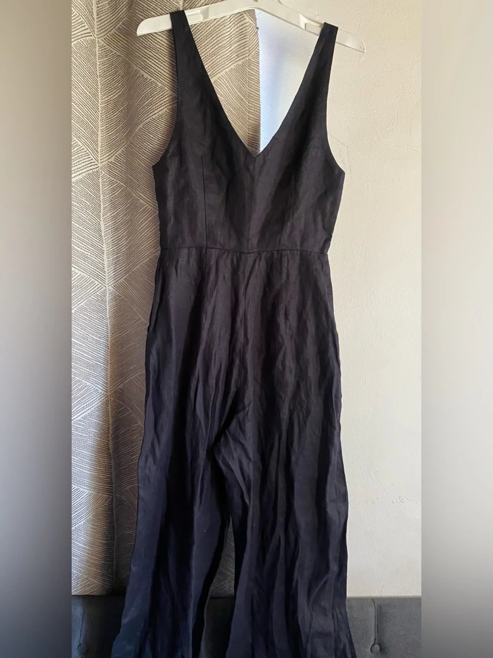 Reformation Black Sleeveless Button-Front Linen Vera Jumpsuit Sz 0